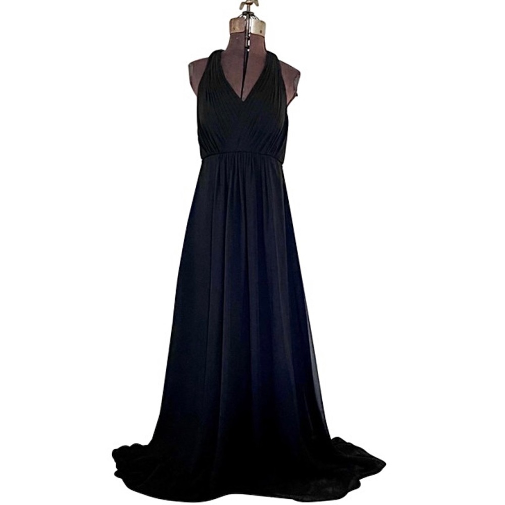 Azazie Black Maternity Formal Dress Women Size A 6 Pleated Chiffon Bridesmaid